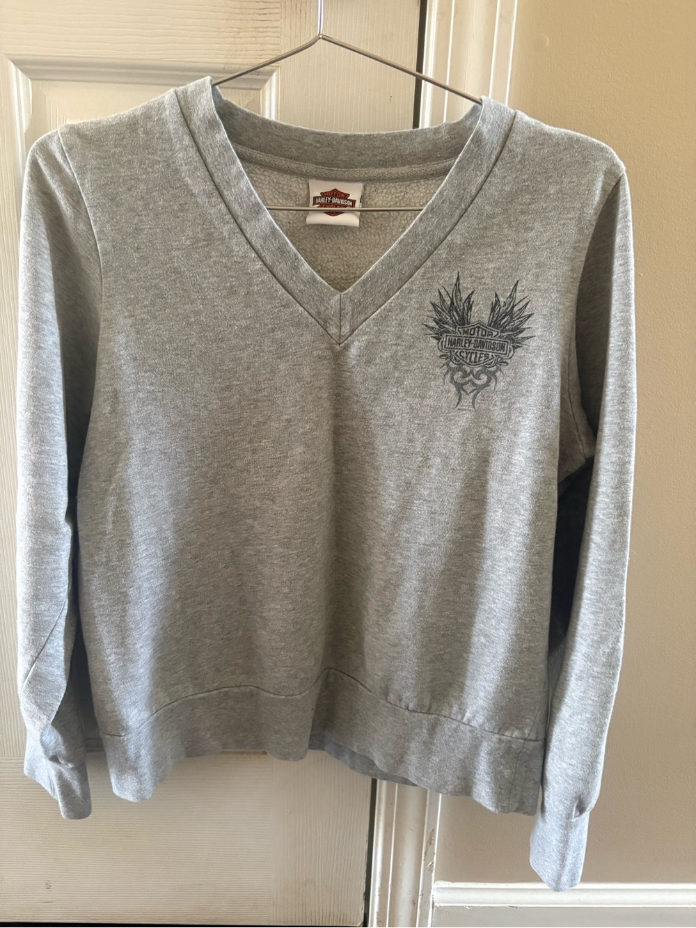Harley-Davidson Light Gray V-Neck Sweatshirt with Chest Emblem medium